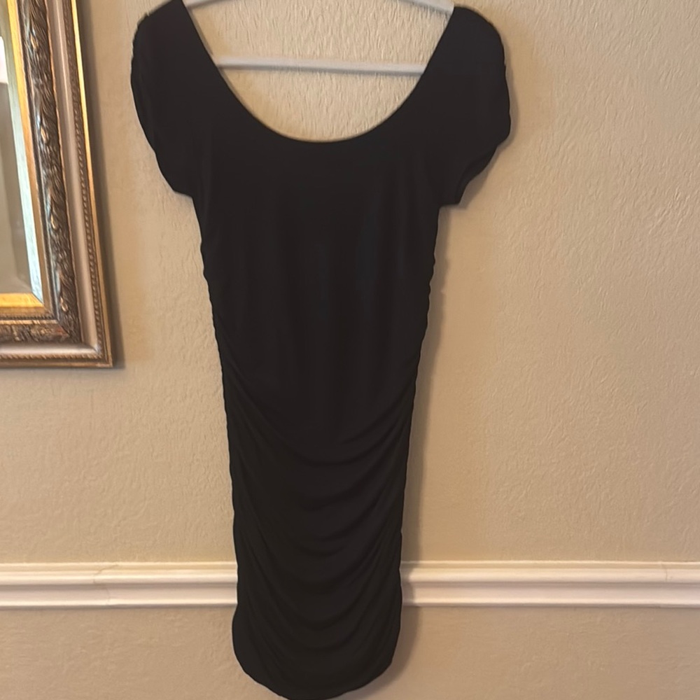 Soprano Black Ruched Sheath Mini Dress
